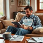 An investor relaxing at home while reviewing income charts