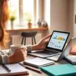 Person using a budgeting app while enjoying coffee at home