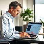 Investor looking at long-term portfolio charts on a laptop