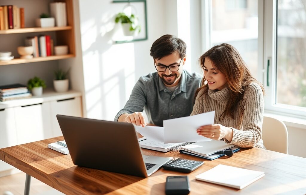 A couple reviewing their financial goals together at a table