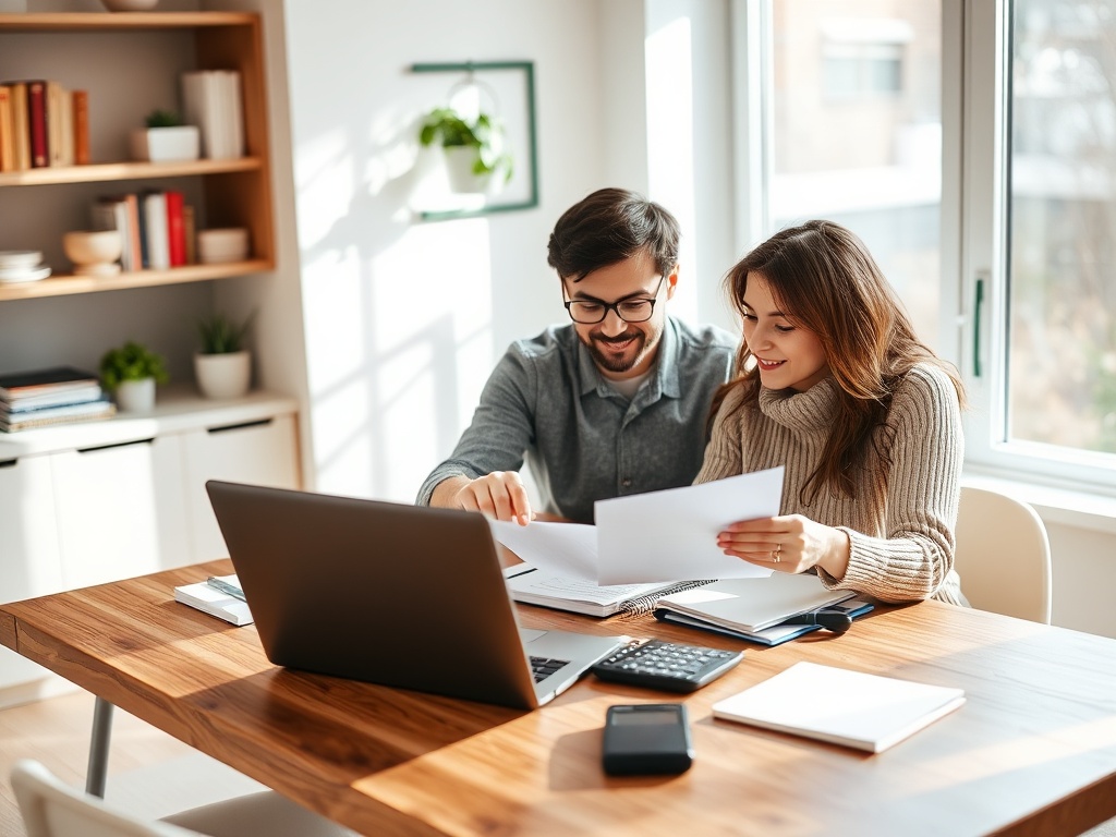 A couple reviewing their financial goals together at a table